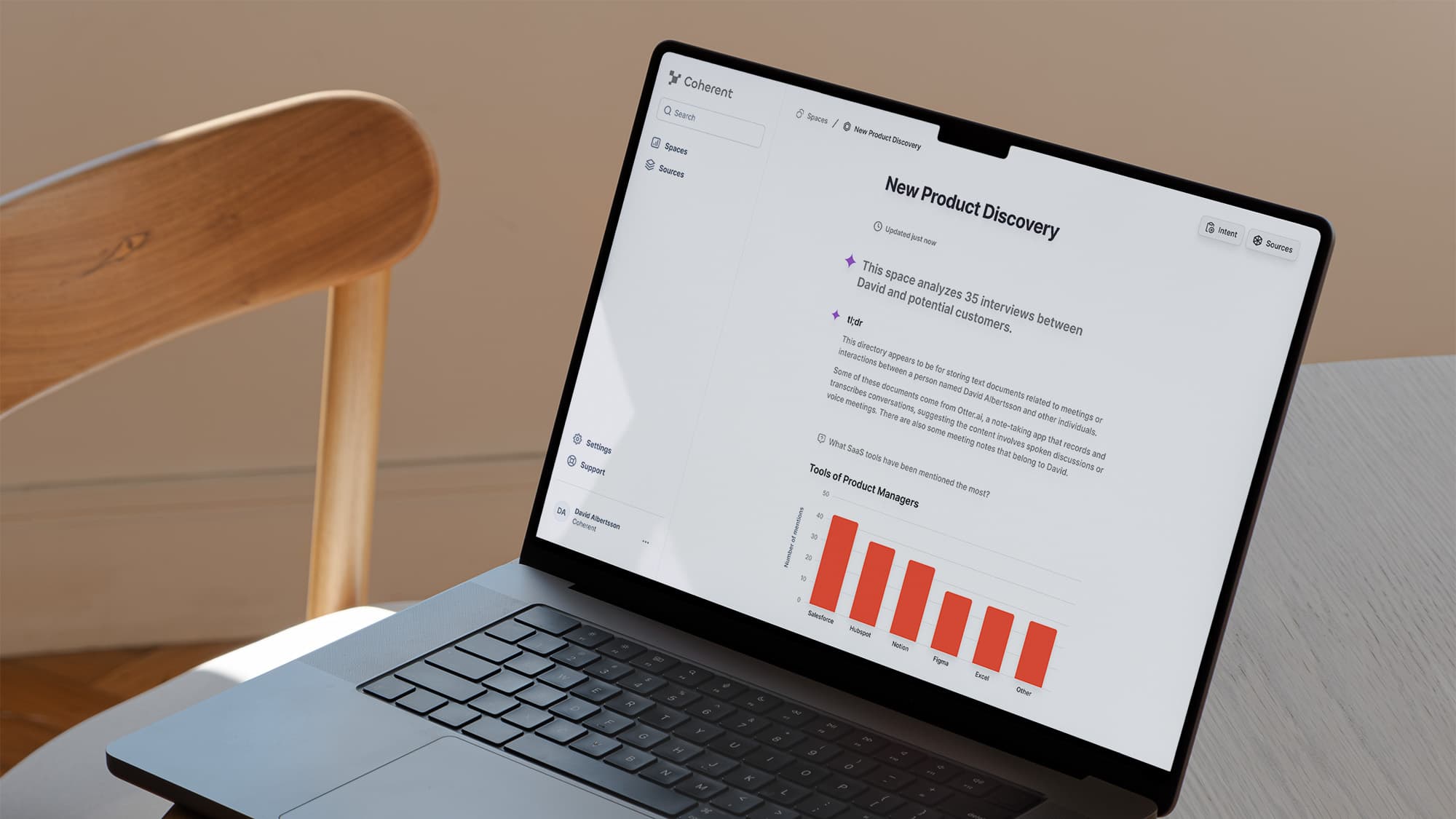 Web app design for AI-powered conversation analysis, displayed on laptop