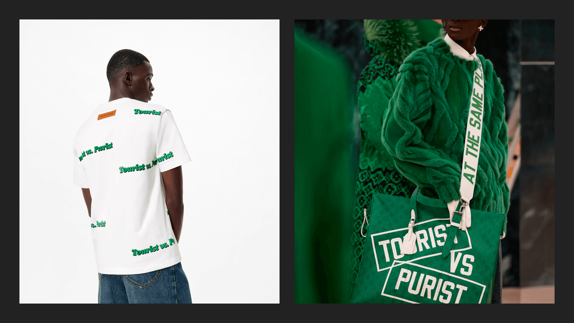 "Tourist vs. Purist" in Louis Vuitton Men's AW21 by Virgil Abloh (source Louis Vuitton).